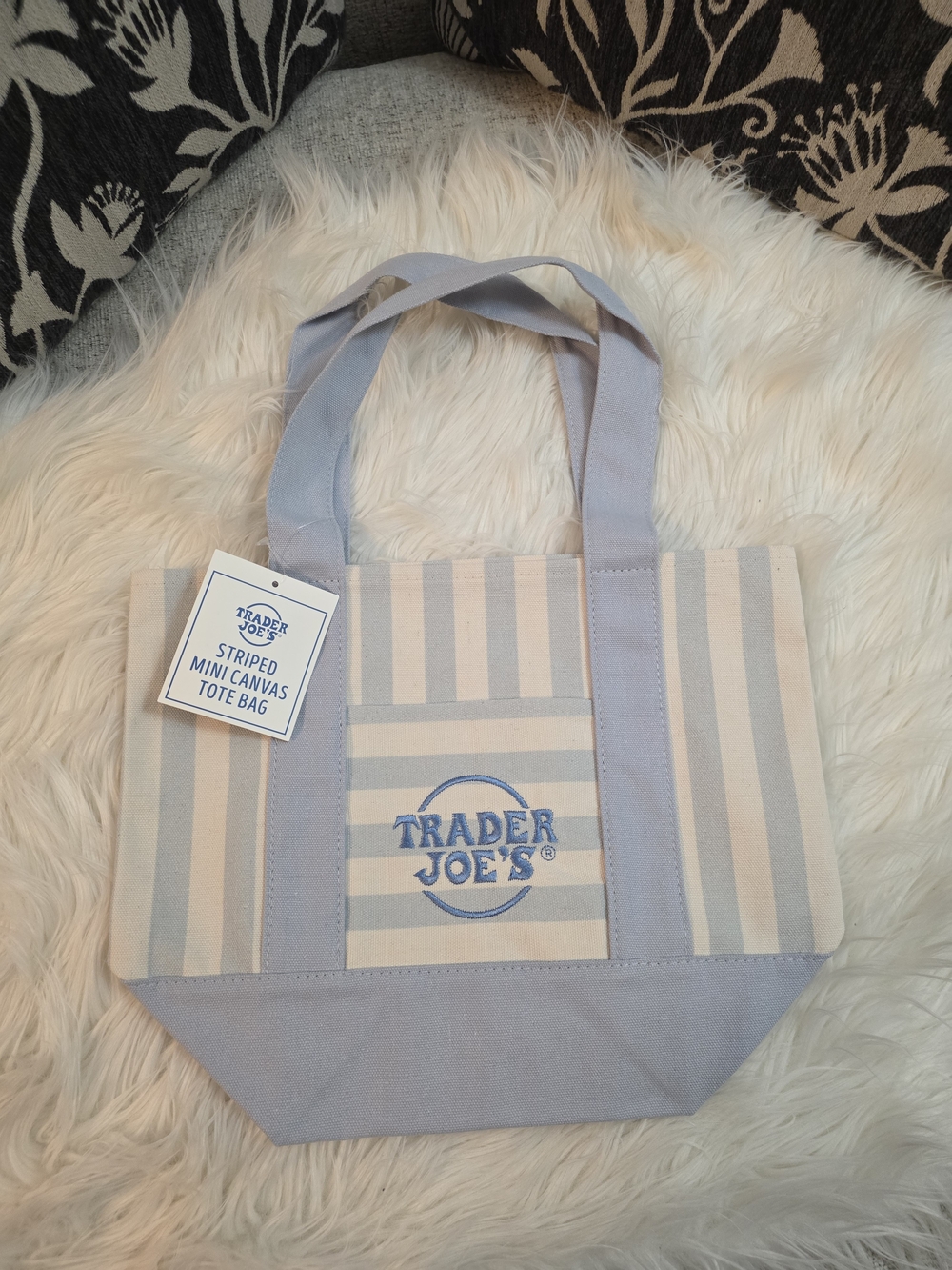 Trader Joe's Blue Striped Mini Canvas Tote Bag